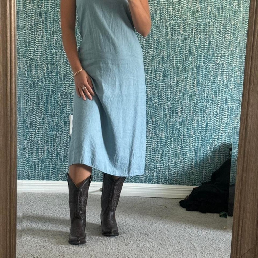 Eddie Bauer Vintage linen blend blue Maxi column dress